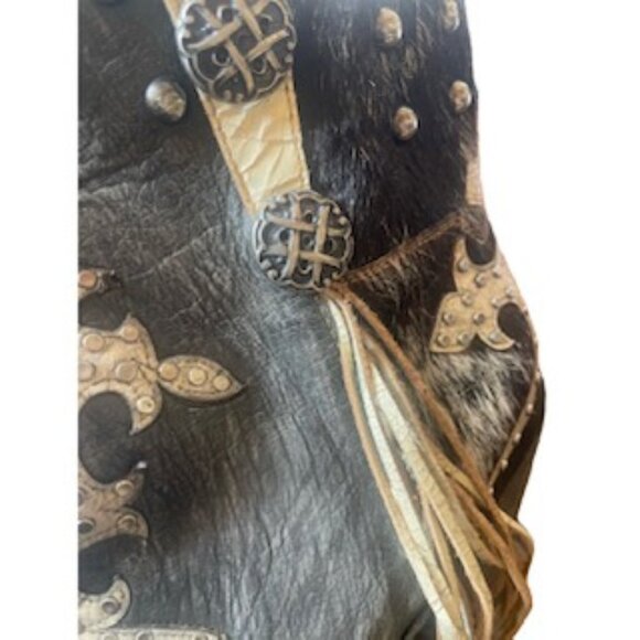 CORRAL ANKLE BOOTIES*BOOTS*FRINGE STUDS DISTRESSED METALLIC COWHIDE 9 - Picture 8 of 10